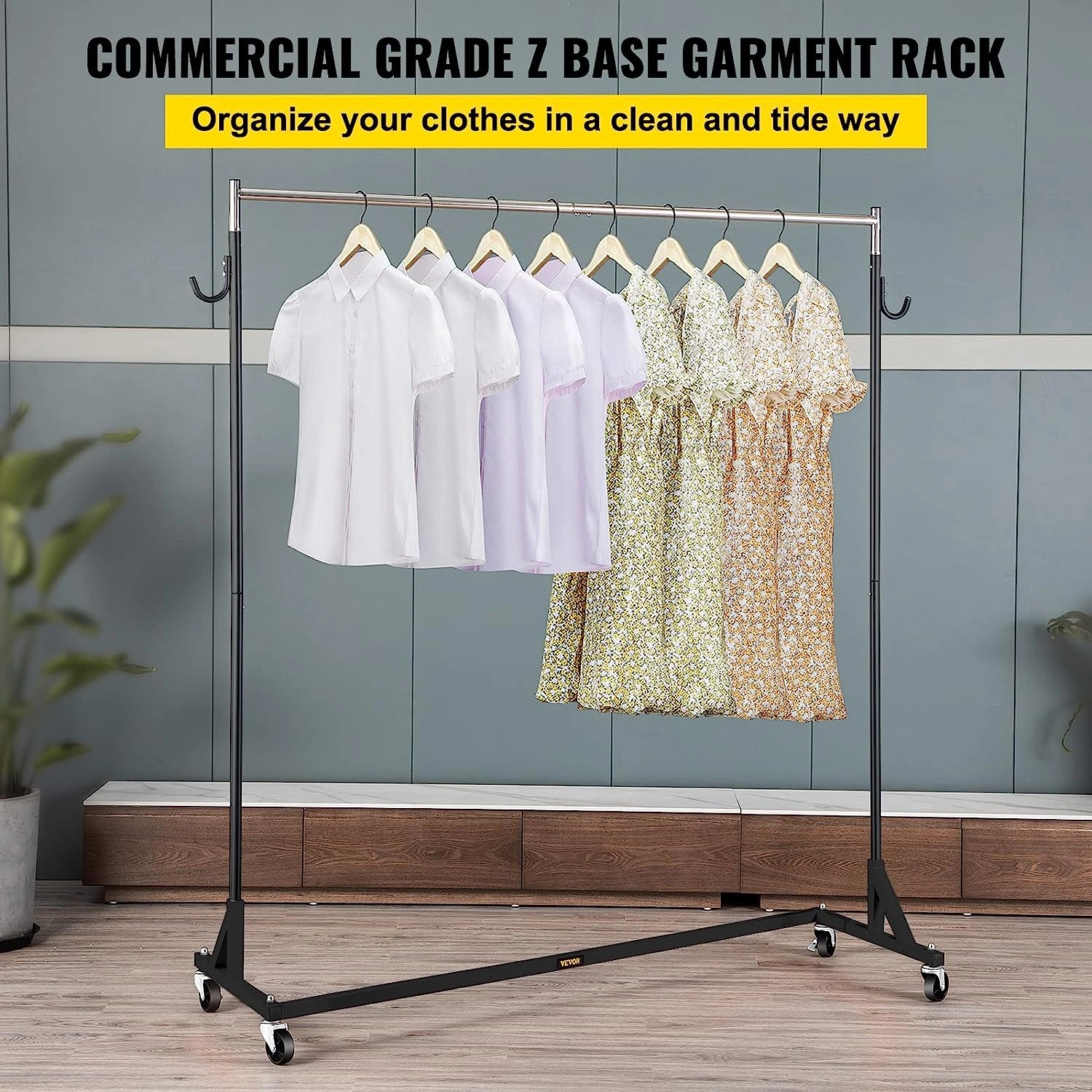 Z-rek, Industrieel Zwaar Belast Kledingrek, Verstelbaar, Stevig, Zwart, met Wielen: Klaar voor de Mode!